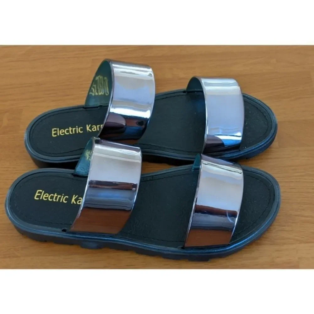 Silver Metallic Electric Karma Slides